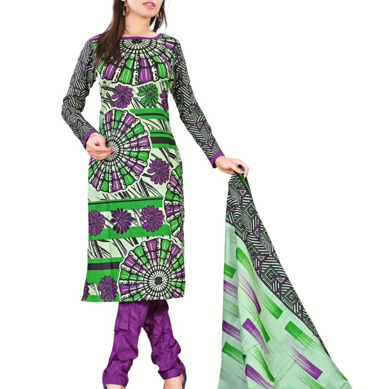 Lookslady Printed Light Green Cotton Dress-Material