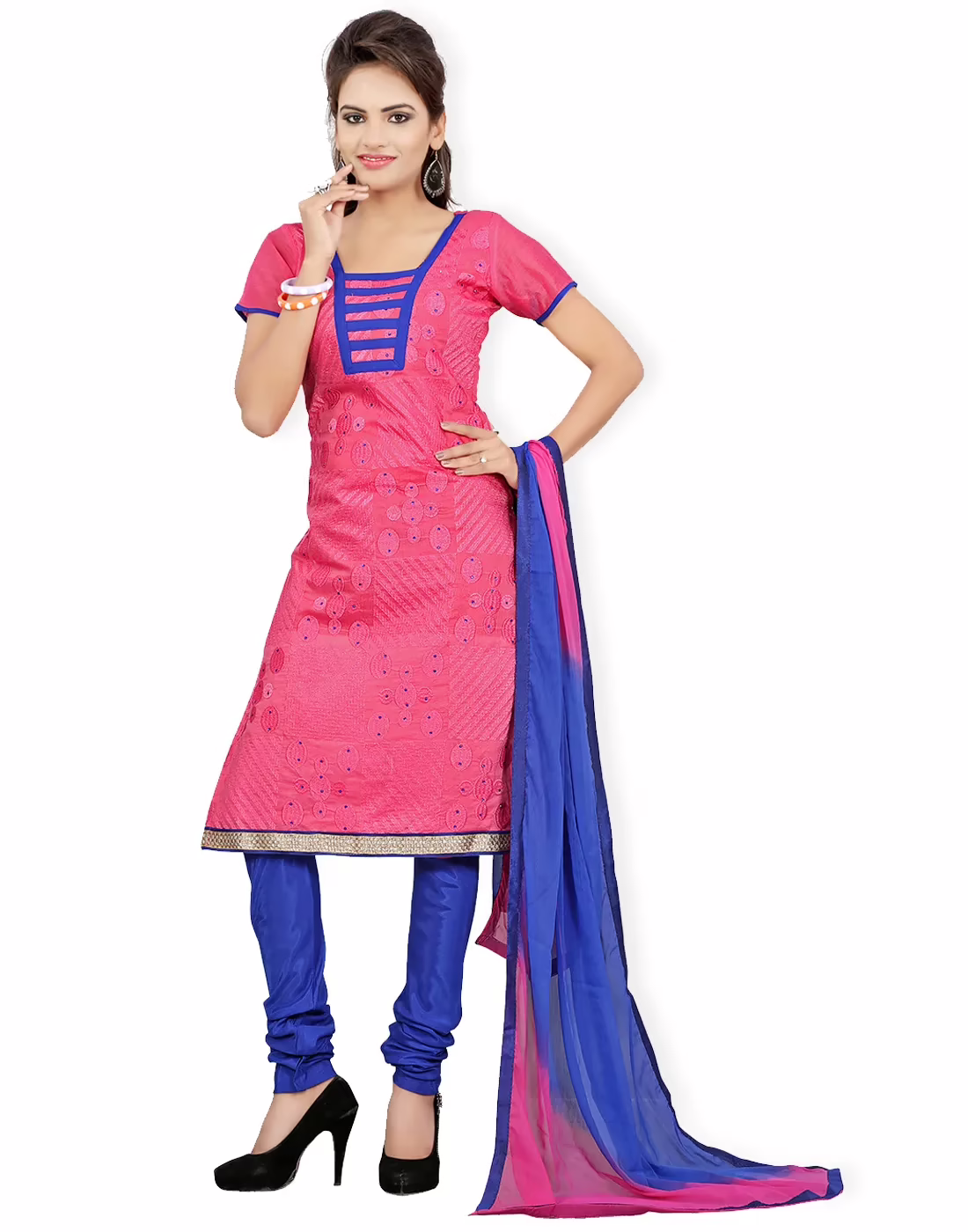 Lookslady Embroidered Pink Cotton Dress-Material