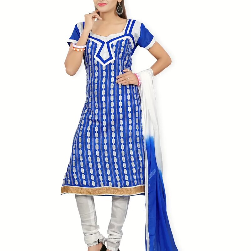 Lookslady Embroidered Blue Cotton Dress-Material