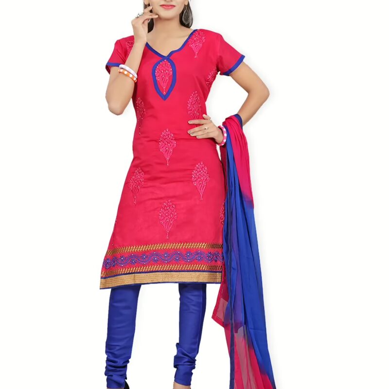 Lookslady Embroidered Pink Cotton Dress-Material