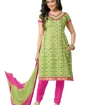Lookslady Embroidered Green Cotton Dress-Material