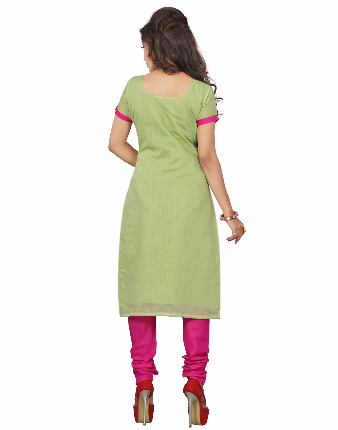 Lookslady Embroidered Green Cotton Dress-Material - Image 2