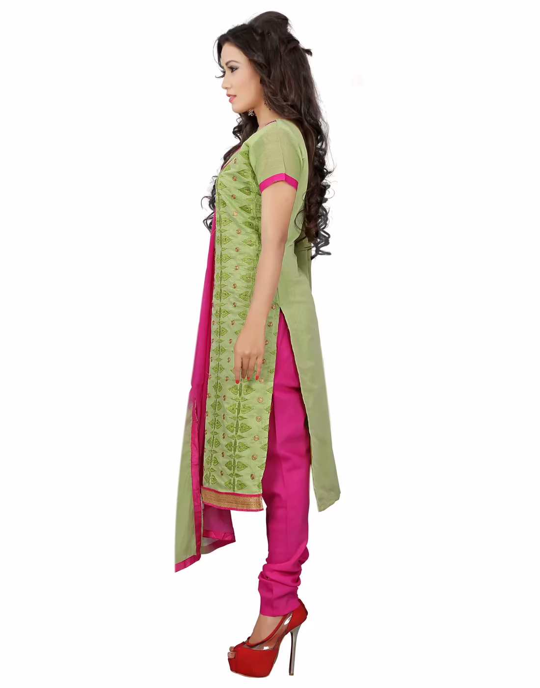 Lookslady Embroidered Green Cotton Dress-Material - Image 3