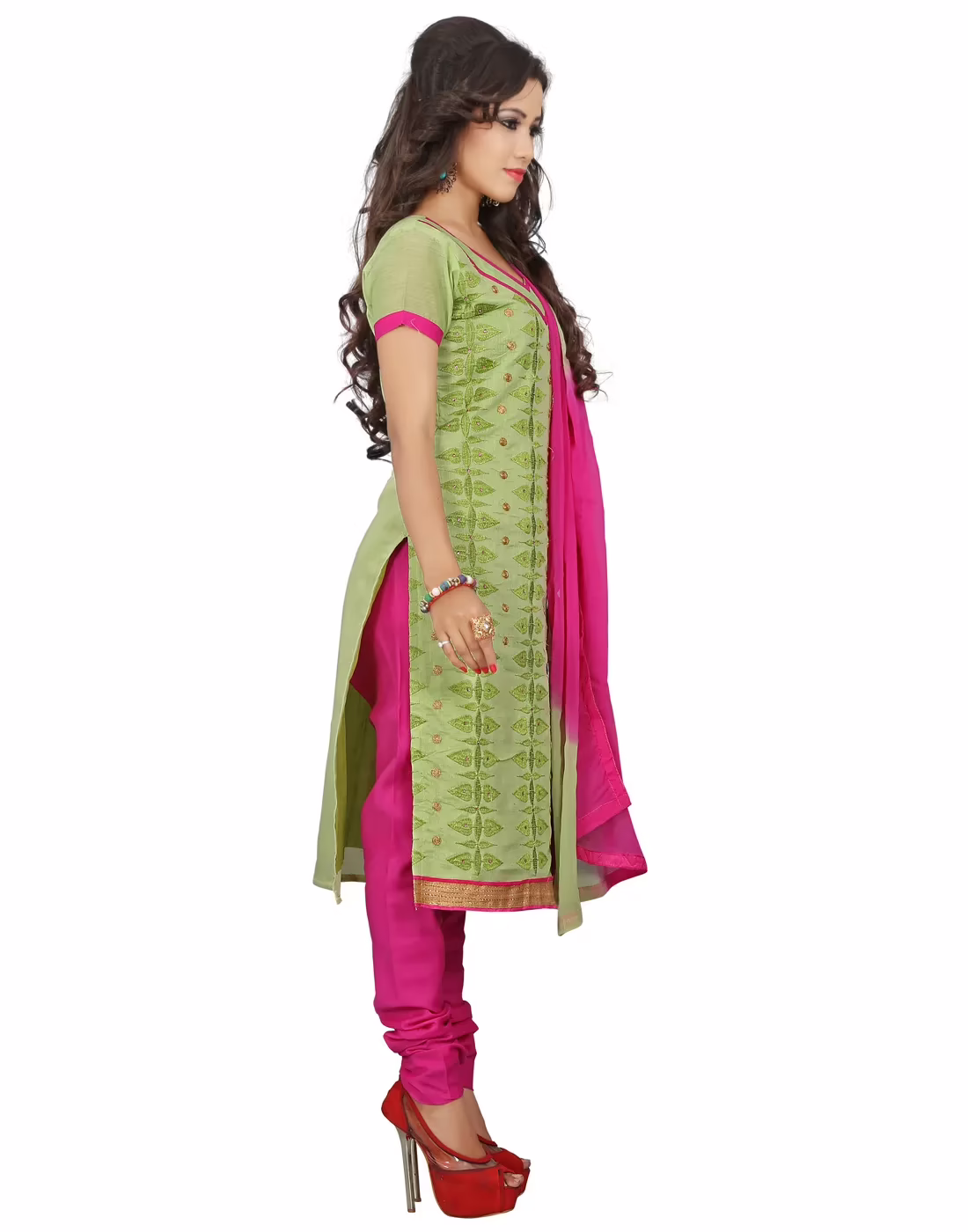 Lookslady Embroidered Green Cotton Dress-Material - Image 4