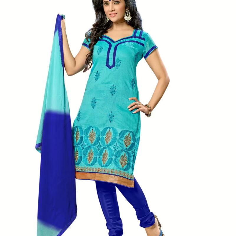 Lookslady Embroidered Light Blue Cotton Dress-Material