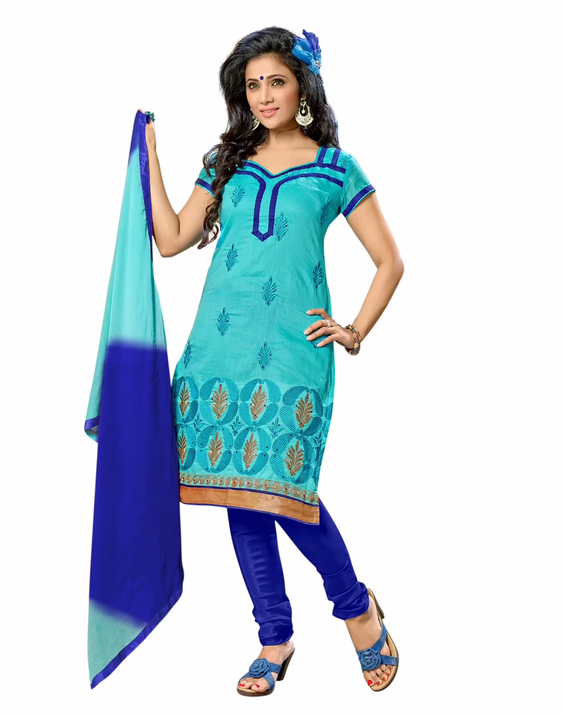 Lookslady Embroidered Light Blue Cotton Dress-Material