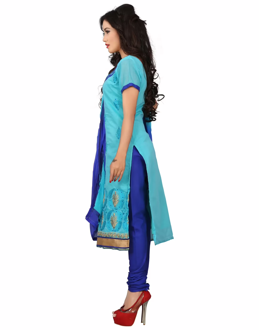 Lookslady Embroidered Light Blue Cotton Dress-Material - Image 3