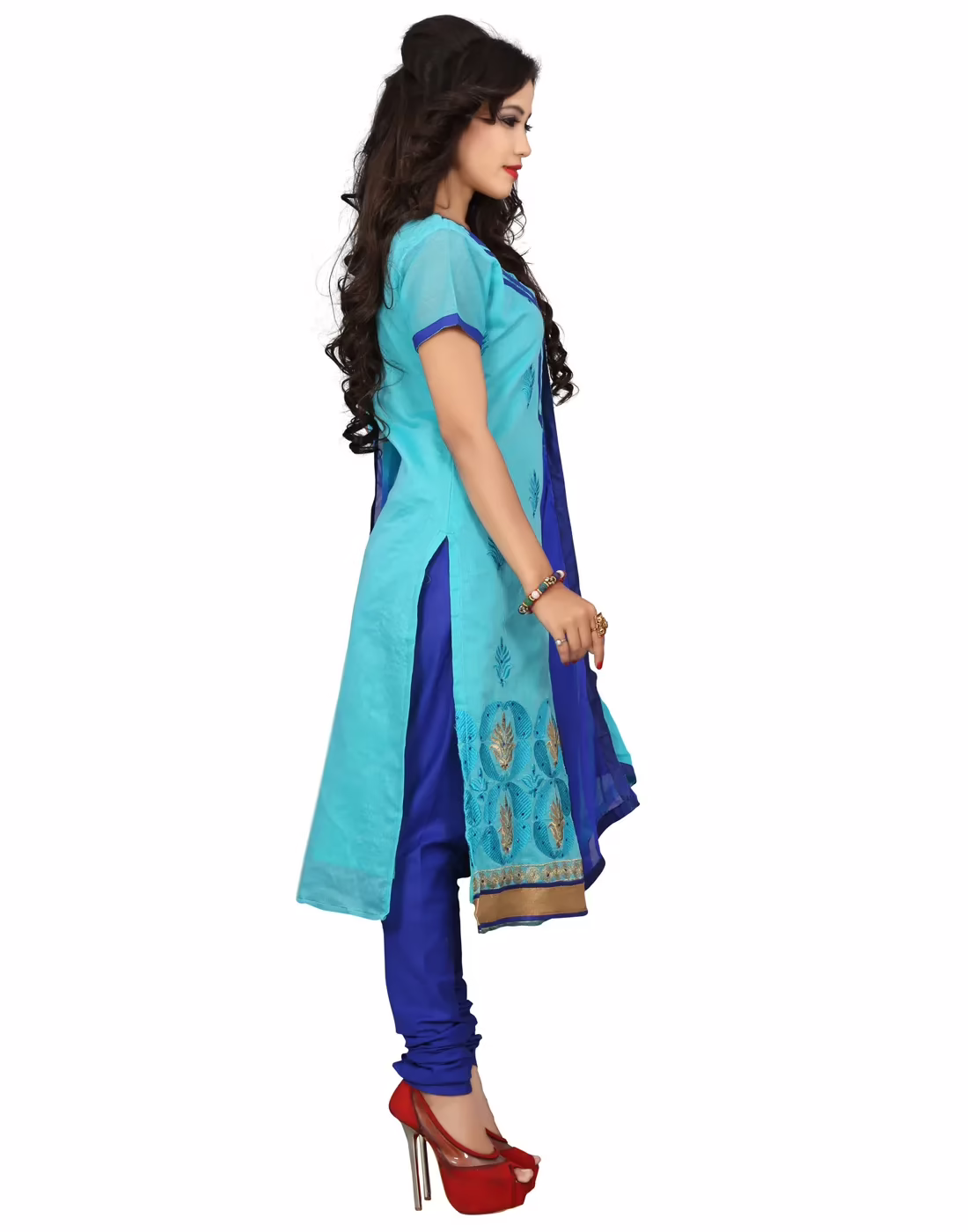 Lookslady Embroidered Light Blue Cotton Dress-Material - Image 4
