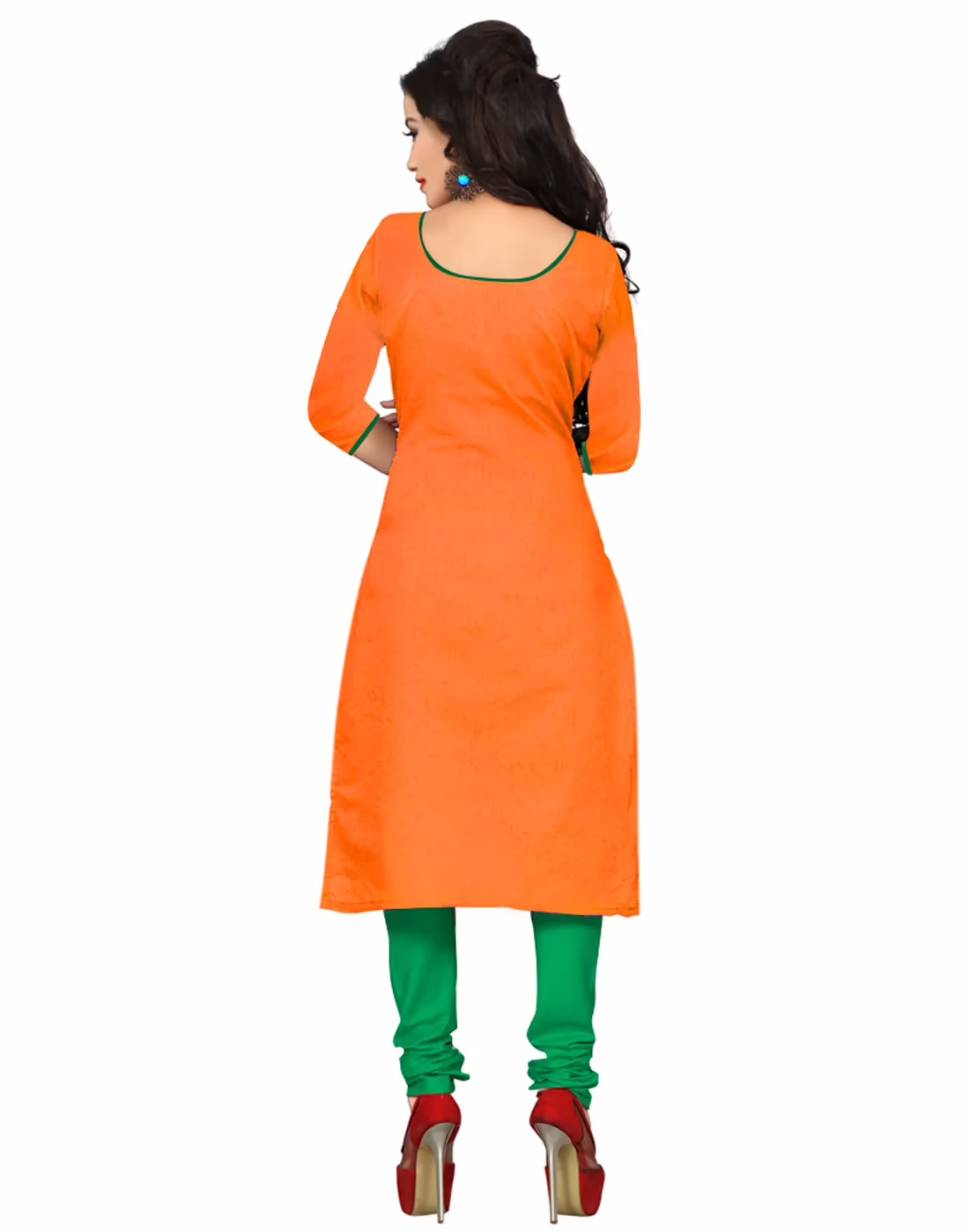 Lookslady Embroidered Orange Cotton Dress-Material - Image 2