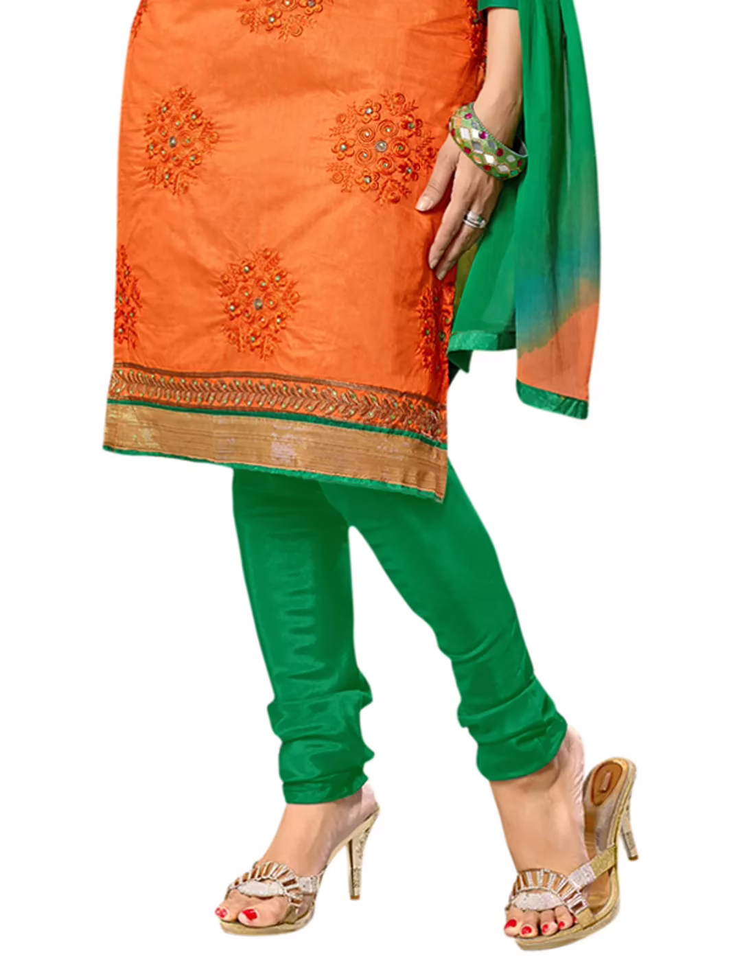Lookslady Embroidered Orange Cotton Dress-Material - Image 4