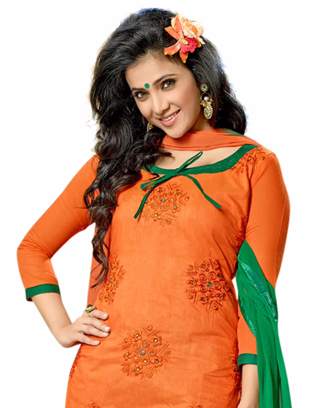 Lookslady Embroidered Orange Cotton Dress-Material - Image 3