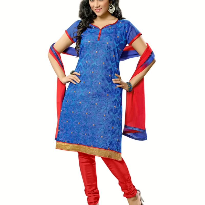 Lookslady Embroidered Blue Cotton Dress-Material