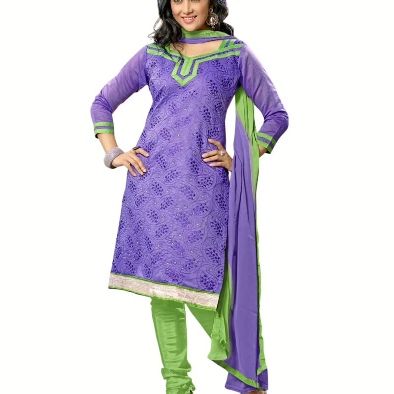 Lookslady Embroidered Purple Cotton Dress-Material