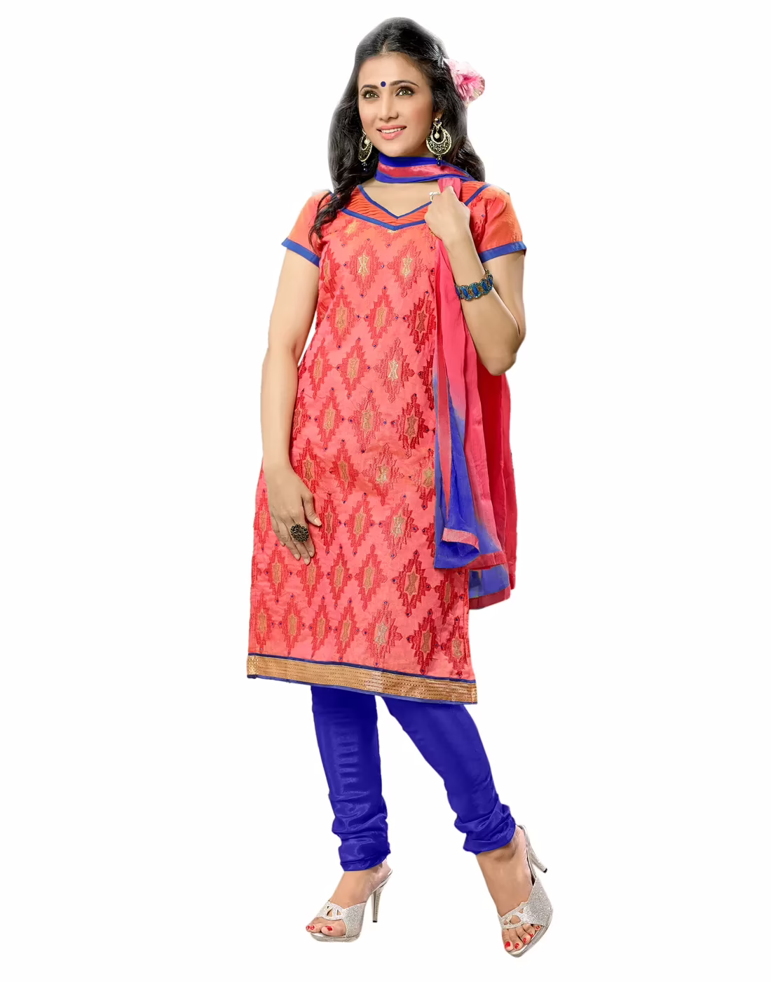 Lookslady Embroidered Pink Cotton Dress-Material