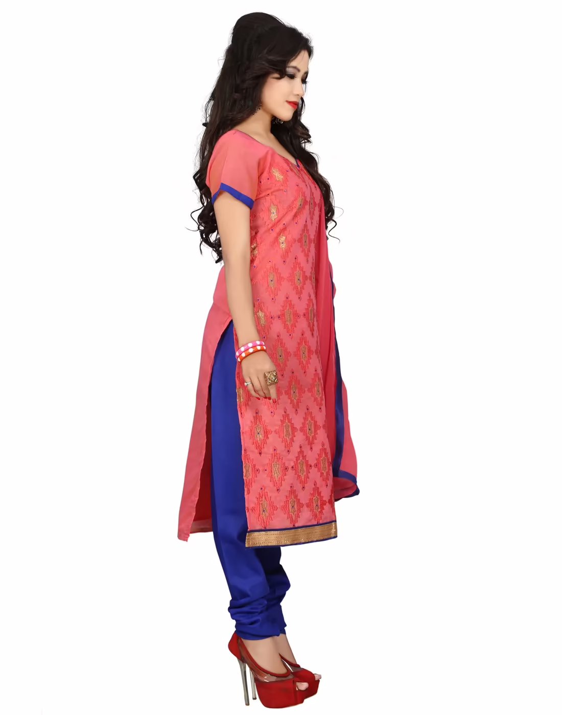 Lookslady Embroidered Pink Cotton Dress-Material - Image 4