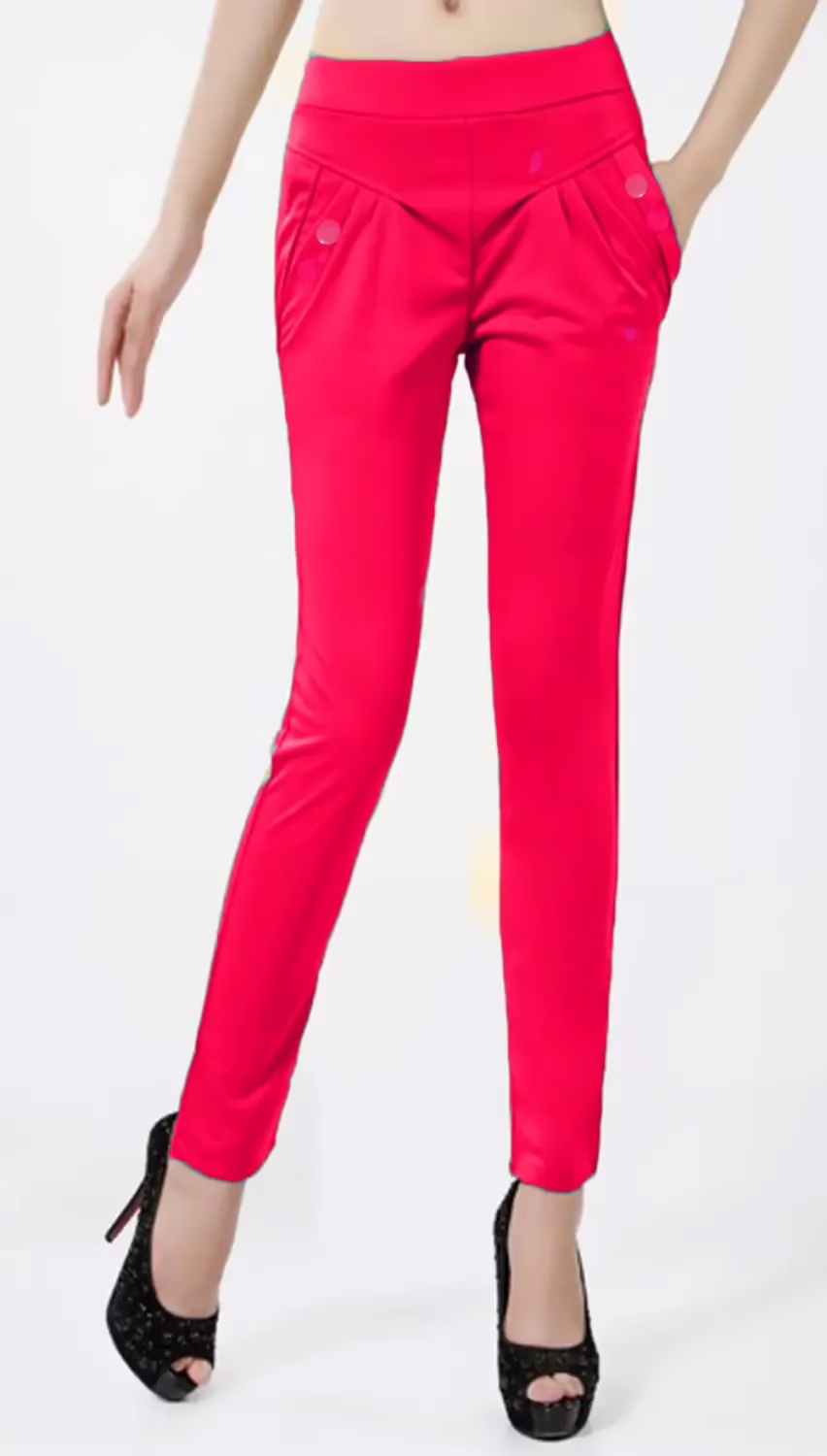 Pink Side Pocket Buttoned Elastic Waist Jegging Size-30,32,34