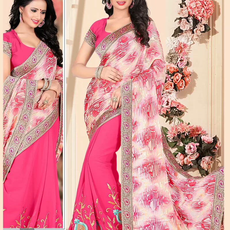 Buyzaar Deep Pink Brasso Saree
