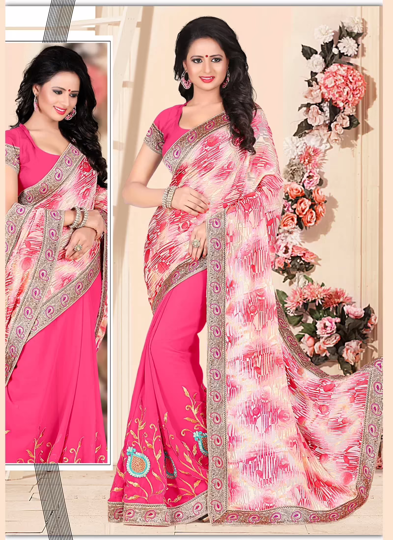 Buyzaar Deep Pink Brasso Saree