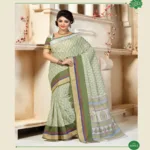 Kajri Green & White Printed Cotton Saree