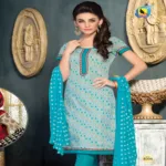 Mahek Aqua Blue Jacquard Brasso Unstitched Suit