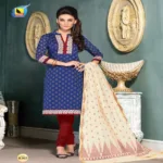 Mahek Navy & Red Jacquard Brasso Unstitched Suit