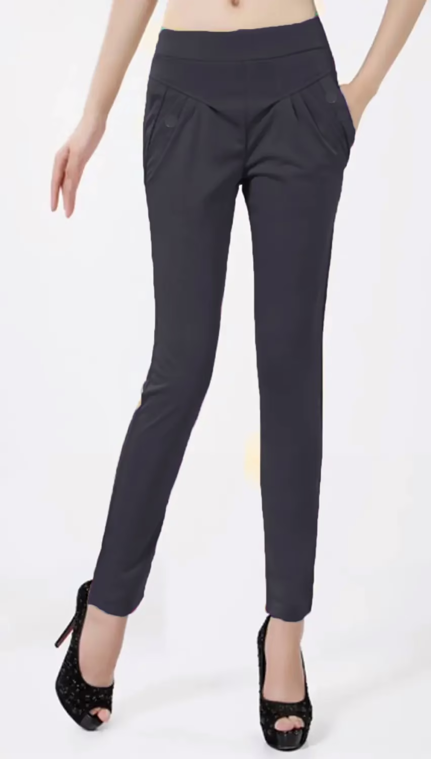 Black Side Pocket Buttoned Elastic Waist Jegging Size-30,32,34