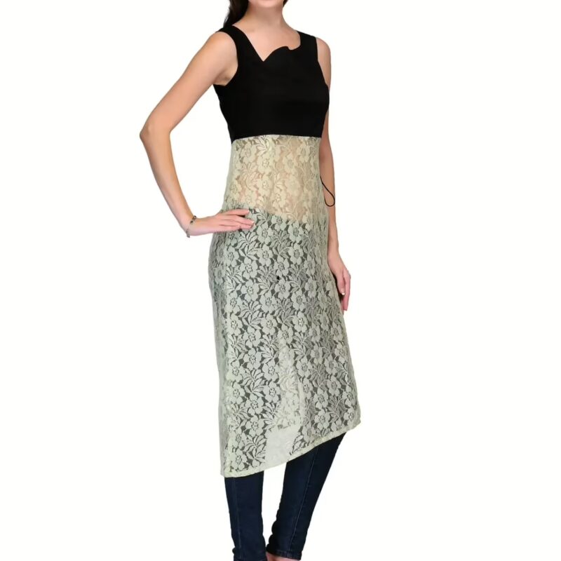 Raas prêt Elegant Sheer Green Floral Lace Black Slim Fit Dress Tunic