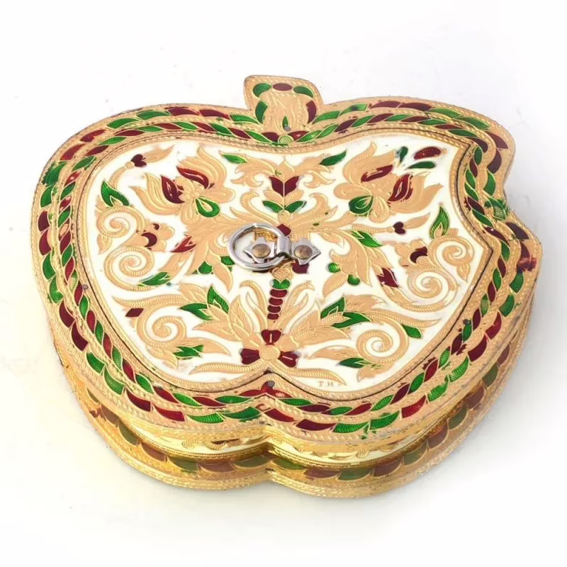 Super Deals Apple Style Design Golden Meenakari Dryfruit Box