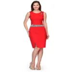 Contrasting Slit Pencil Skirt and Crop Top set