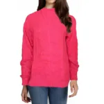 Vogue Pink Women Knitted Turtle Neck Pullover Sweater