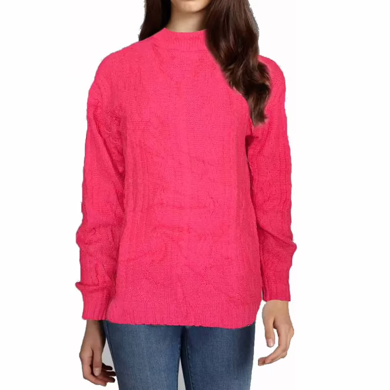 Vogue Pink Women Knitted Turtle Neck Pullover Sweater