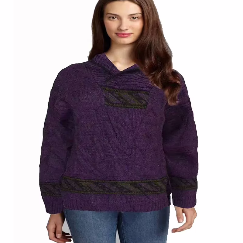 Luomo Exotic Women Knitted Shawl Collar Pullover Sweater