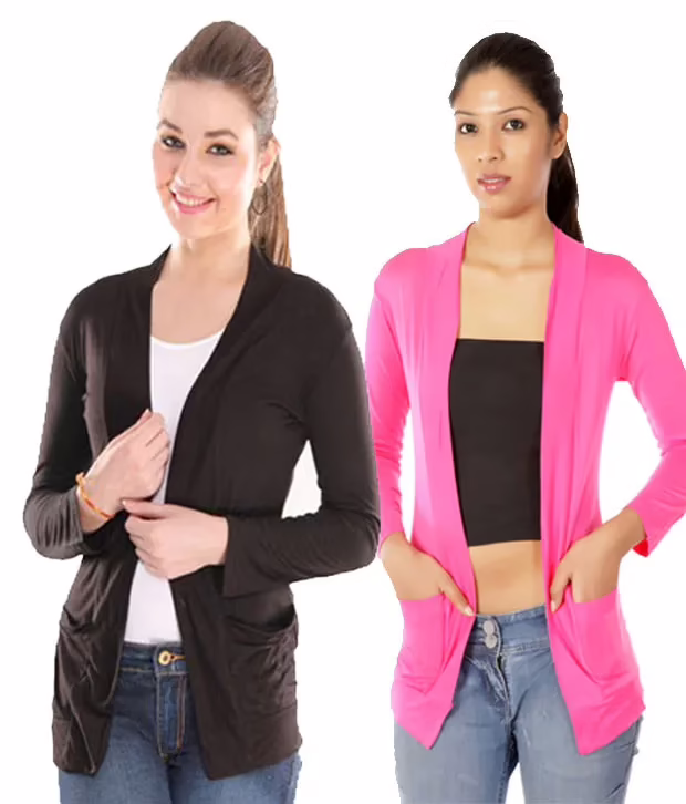 Pack Of Pink & Black Softwear Plain Shrug