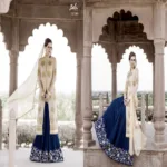 Mizzoli Beige Blue Georgette Anarkali  Suit
