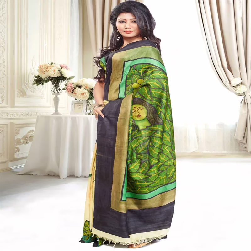 Original Modern Aat Hand Painting Silk Saree - Image 3