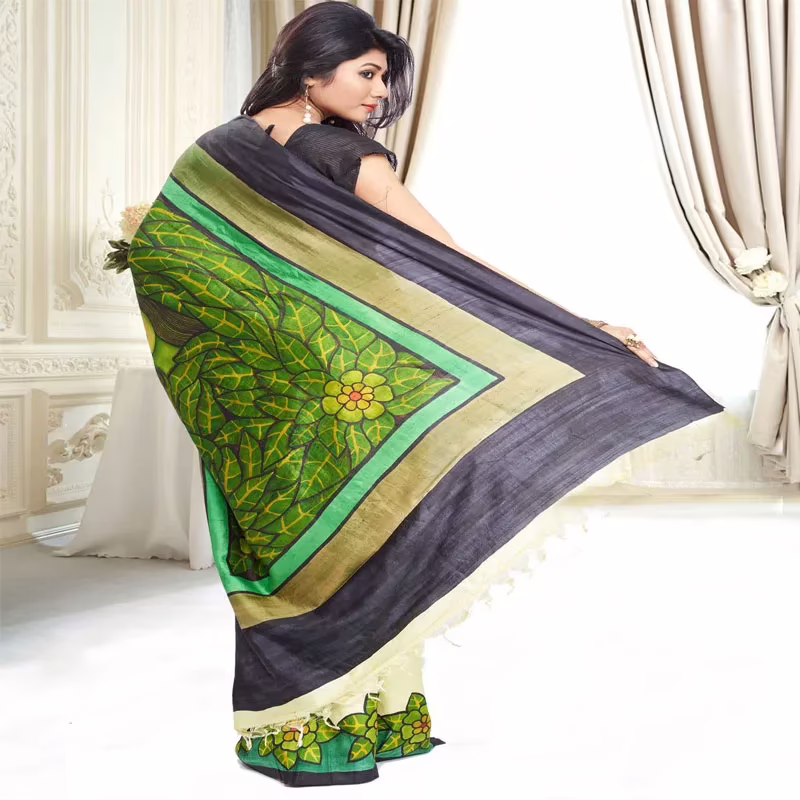 Original Modern Aat Hand Painting Silk Saree - Image 2
