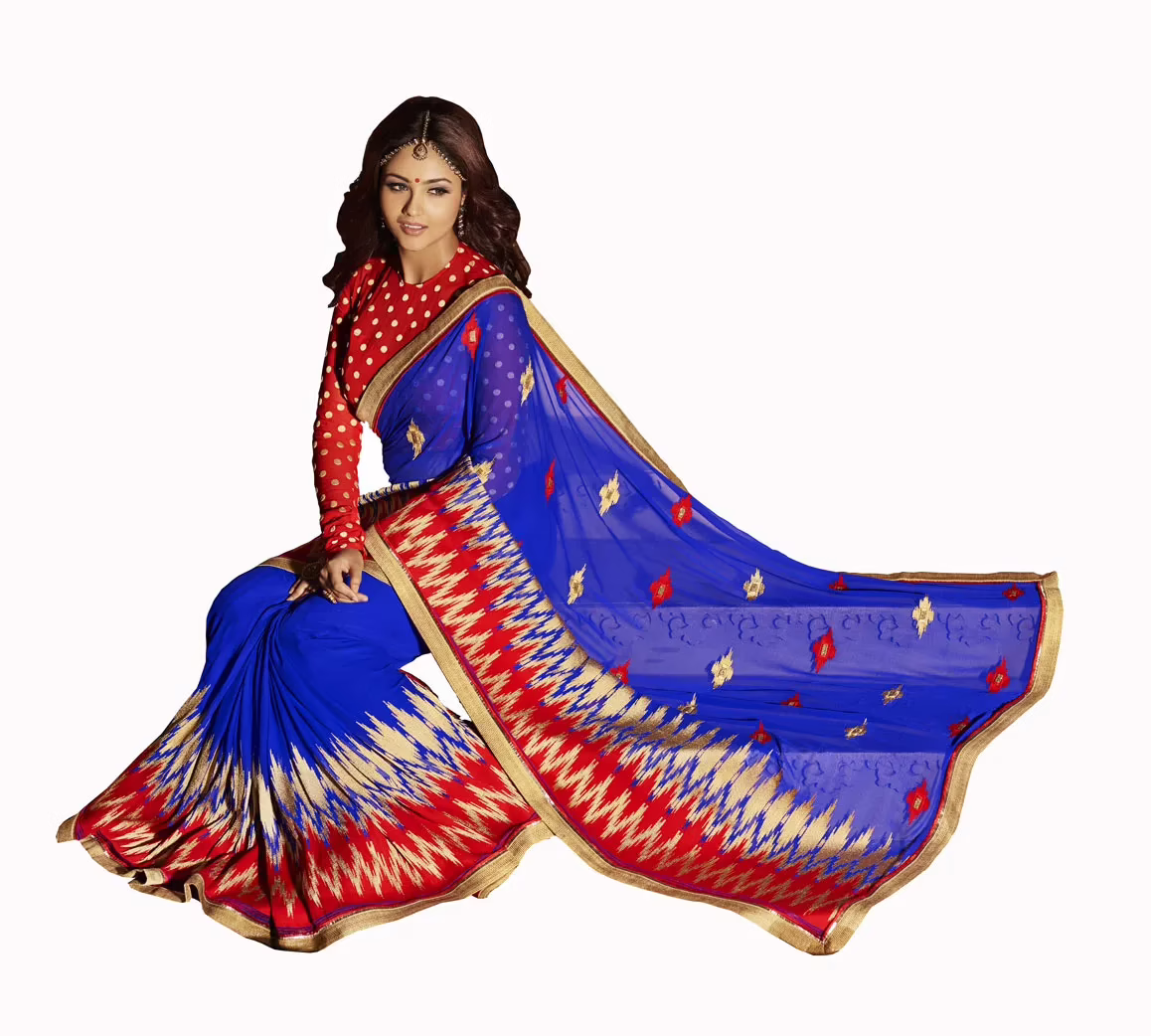 Club Art Decor Designer Blue Saree With Pure Natural Fabrics - Image 2