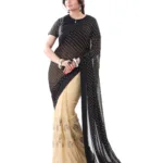 Club Art Decor Designer Black and Cream Saree with Designer Black Blouse