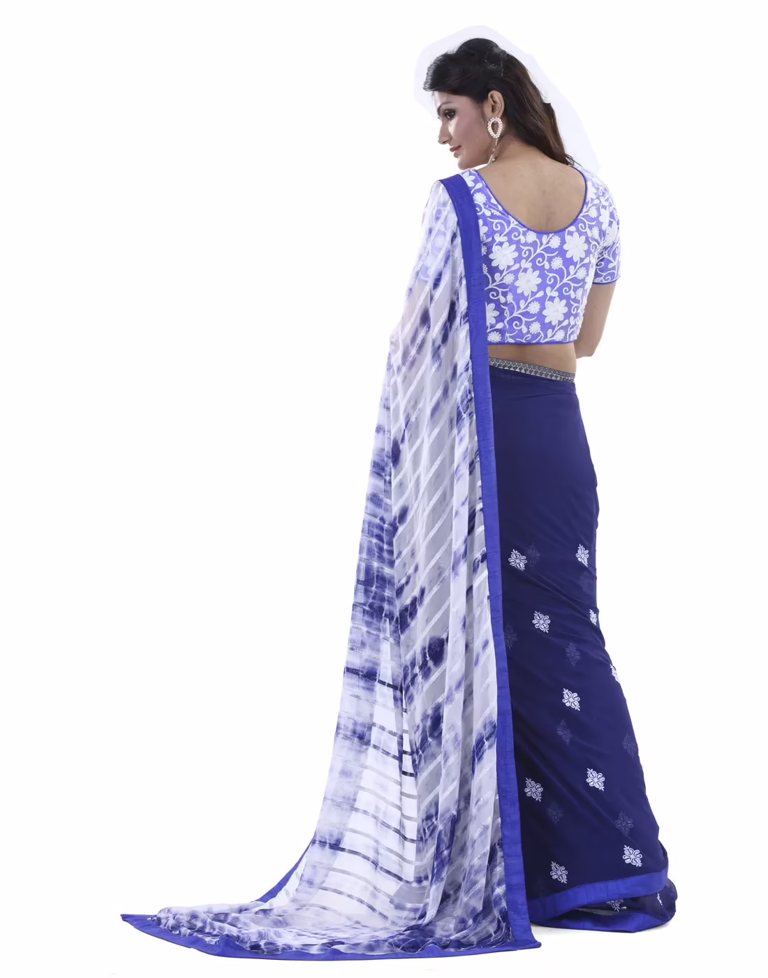 Club Art Decor Designer Blue And White Saree with Designer Blue Blouse - Image 2