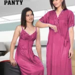 Satin 2 Piece Bridal Coral Pink Nighty Laced Panty Free
