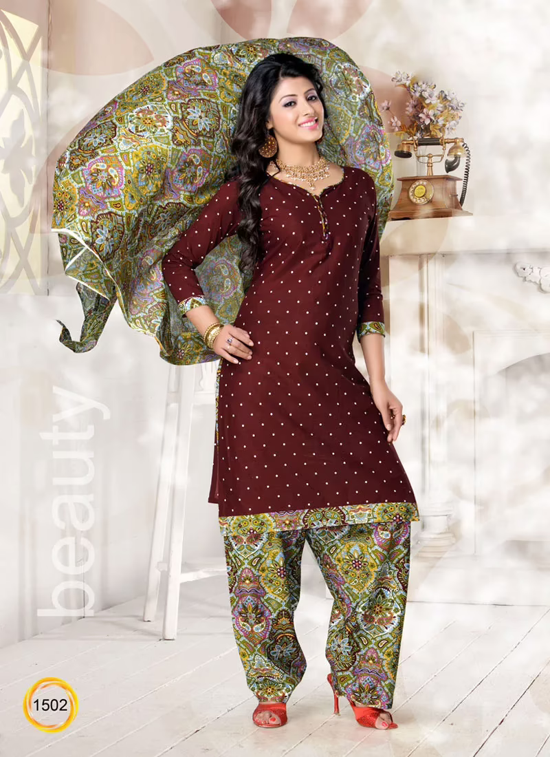 V&V Online Cotton Maroon Dress Material