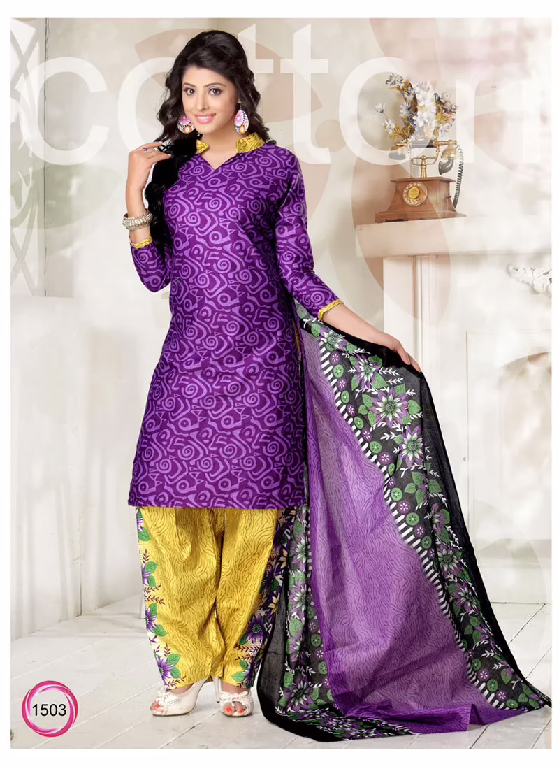 V&V Latest Cotton Purple Dress Material