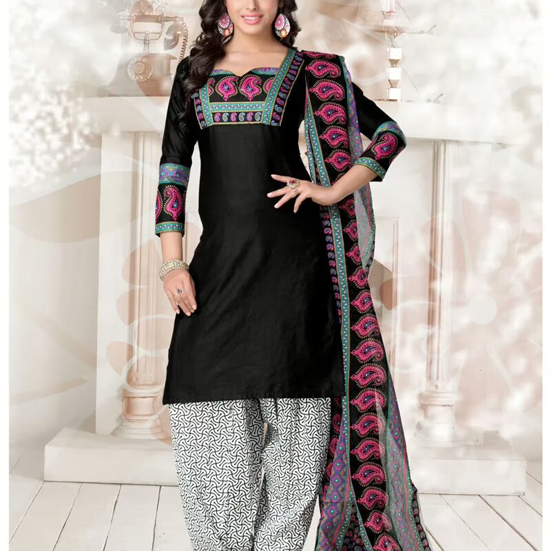 V&V Online Cotton Black Dress Material