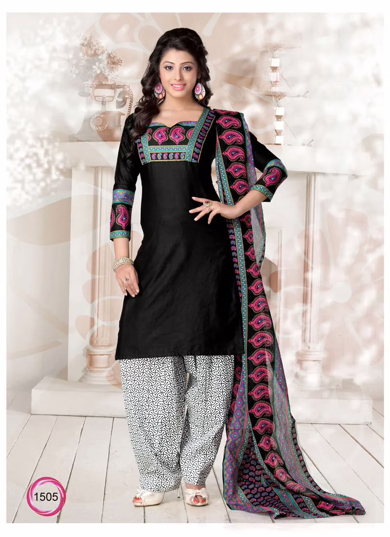 V&V Online Cotton Black Dress Material