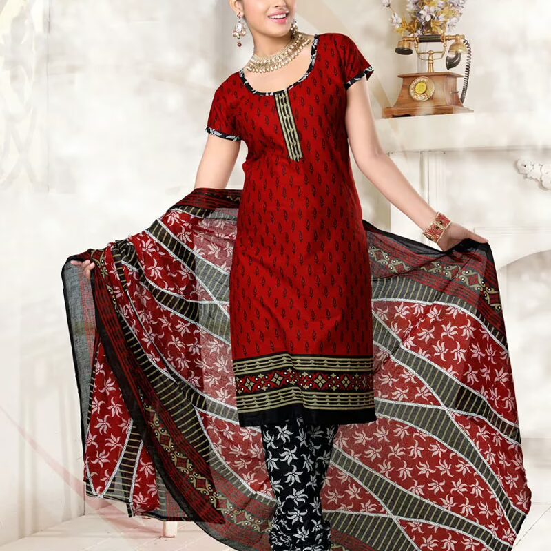 V&V Latest Cotton Red Dress Material