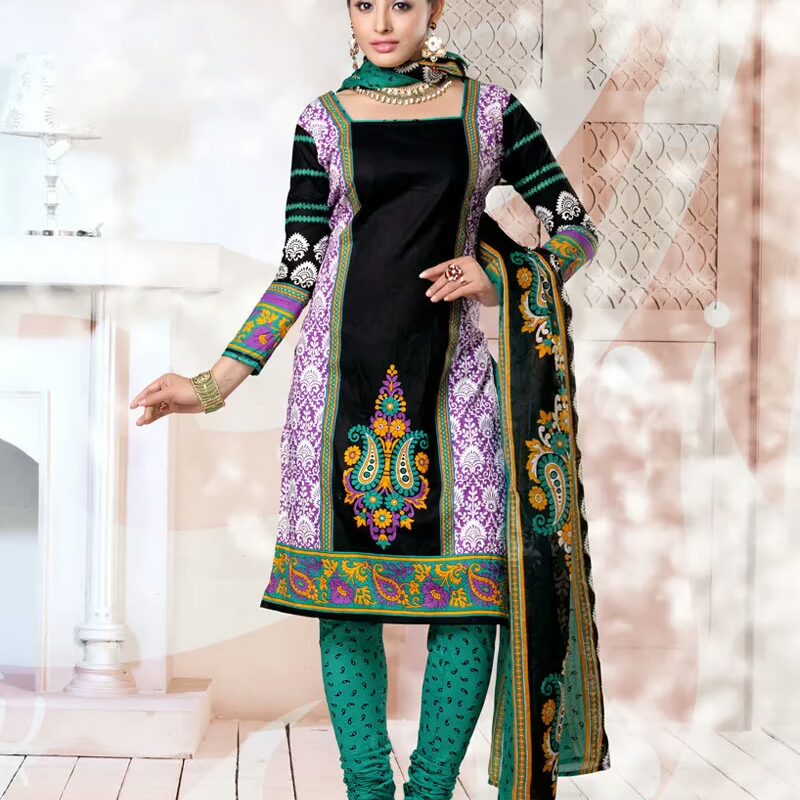 V&V Cotton Black Dress Material
