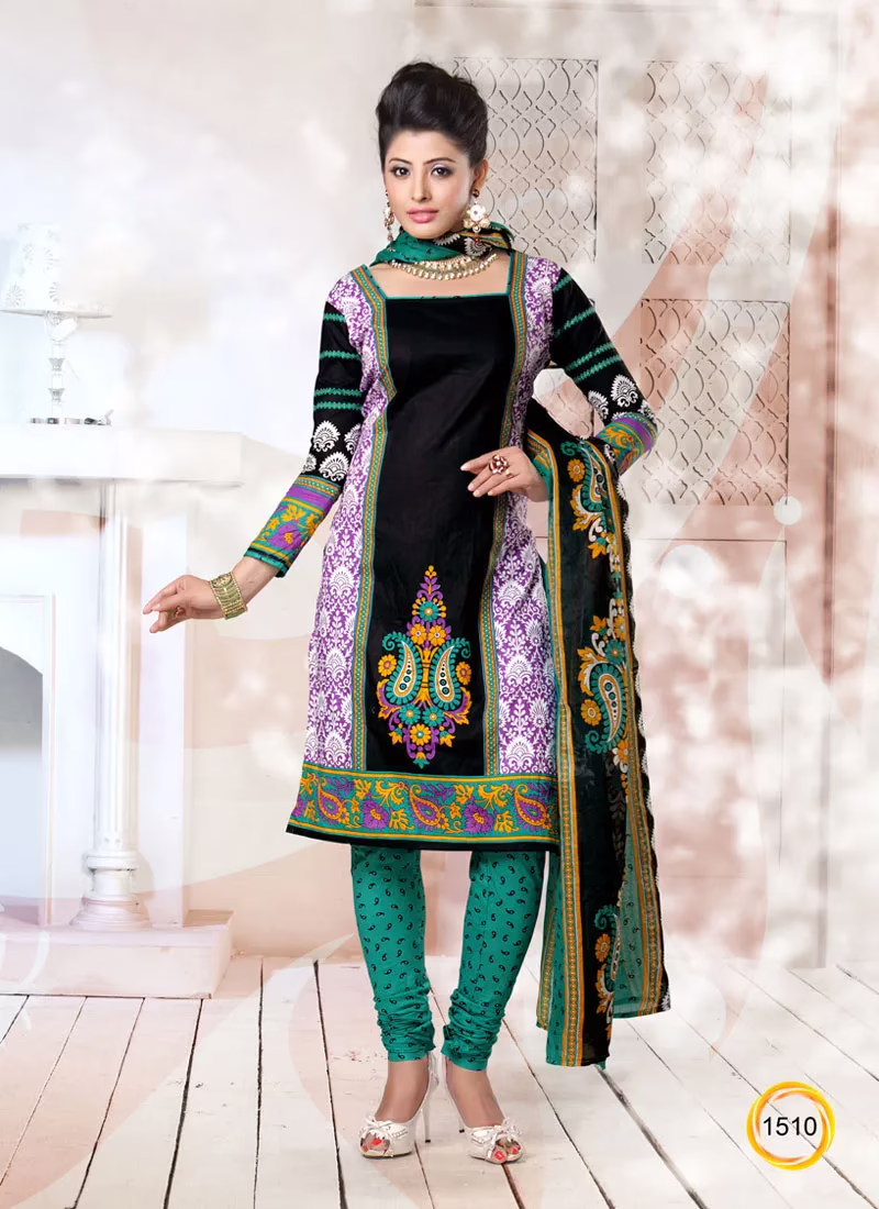 V&V Cotton Black Dress Material