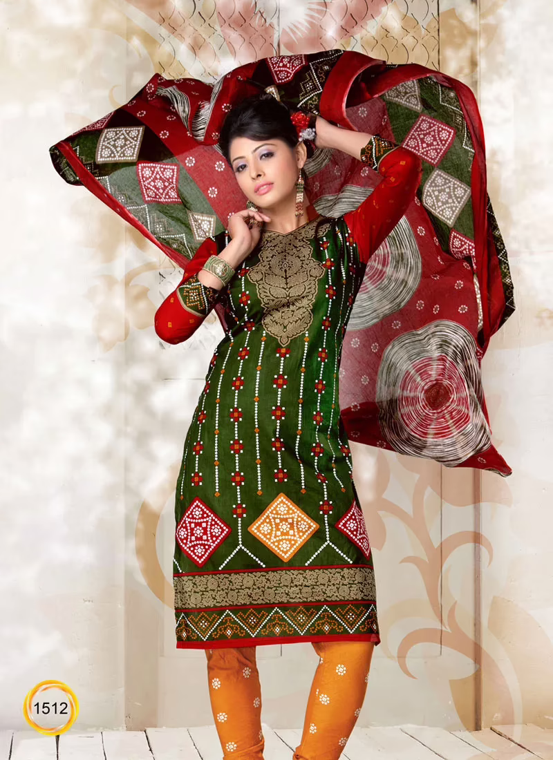 V&V Buy Printed Cotton Green Dress Material
