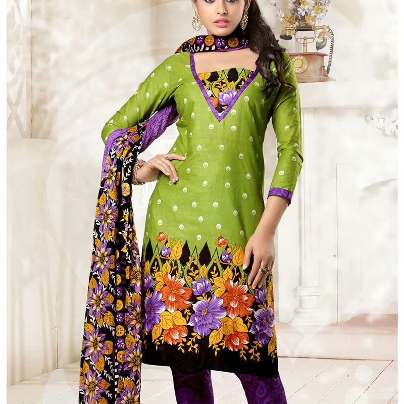V&V Latest Cotton Green Dress Material