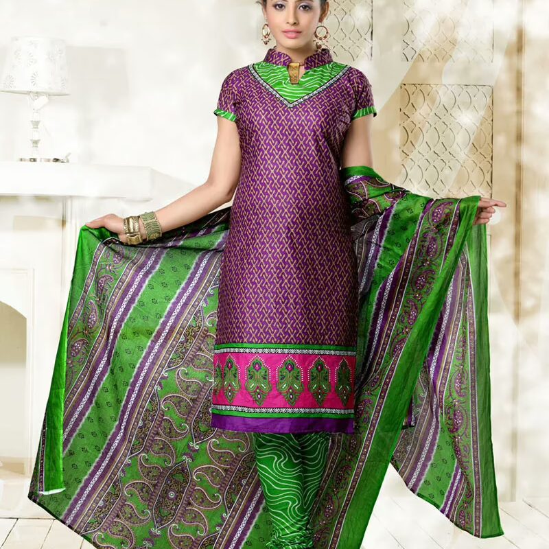 V&V New Cotton Purple Dress Material